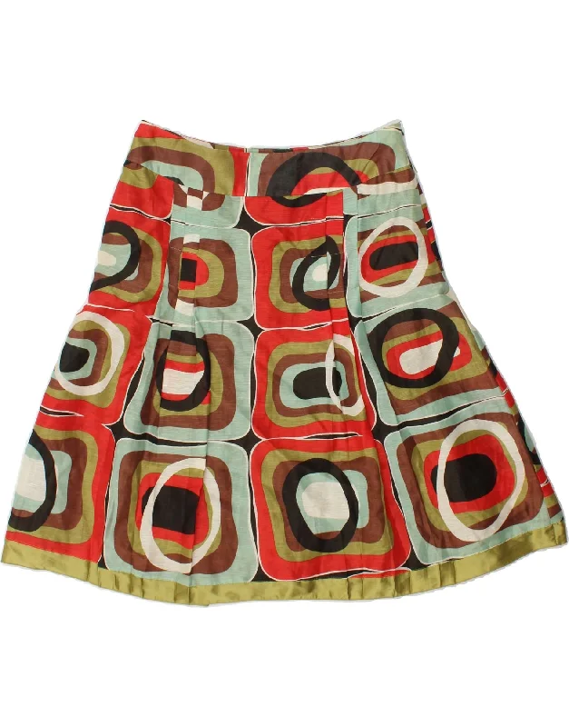 MONSOON Womens A-Line Skirt UK 12 Medium W32  Multicoloured Geometric Silk velvet skirt plush