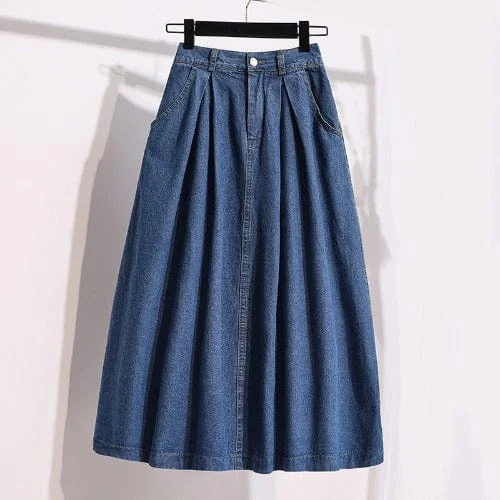 Pleated High Waist Denim Skirt linen skirt relaxed