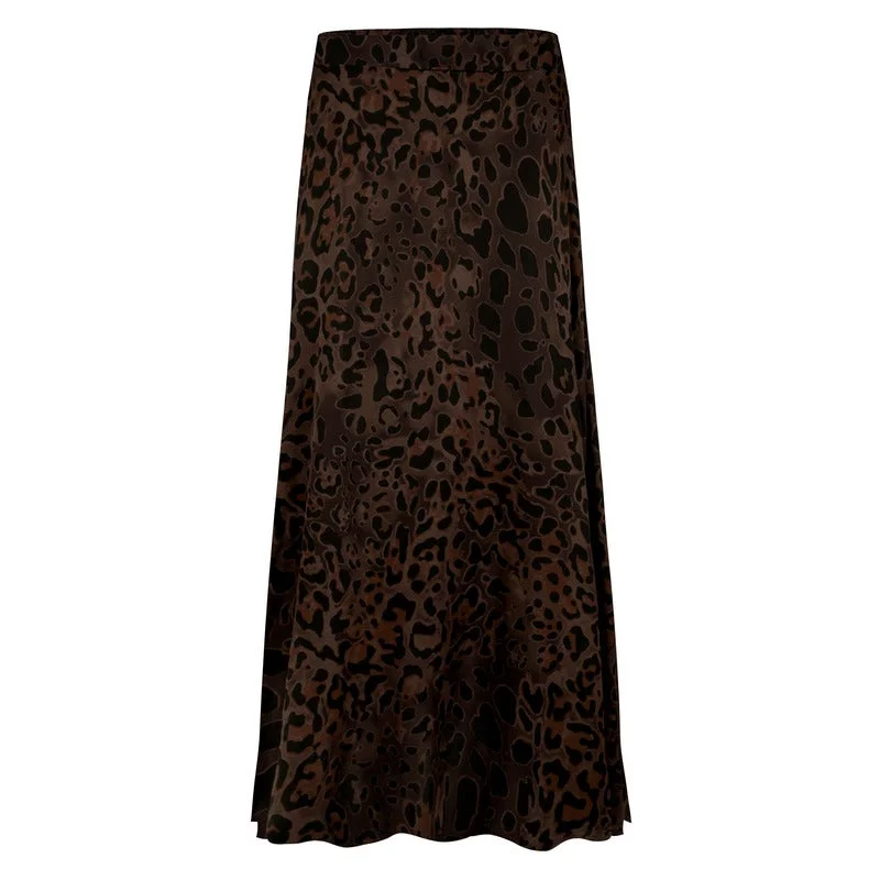 Simmy Leopard Print Slip Skirt in Brown linen skirt natural