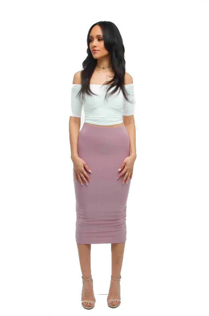 THE MYSTYLEMODE MAUVE ESSENTIAL VENEZIA DOUBLE LINED MIDI SKIRT summer skirt style