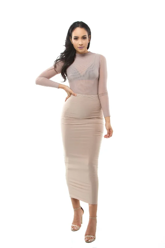 THE MYSTYLEMODE NUDE ESSENTIAL VENEZIA DOUBLE LINED MAXI SKIRT athletic skirt fit