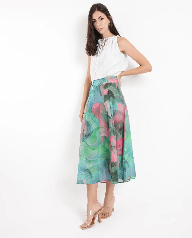 Rareism Women Treviso Dusky Multi  Flared Midi Abstract Print Skirt cashmere skirt soft