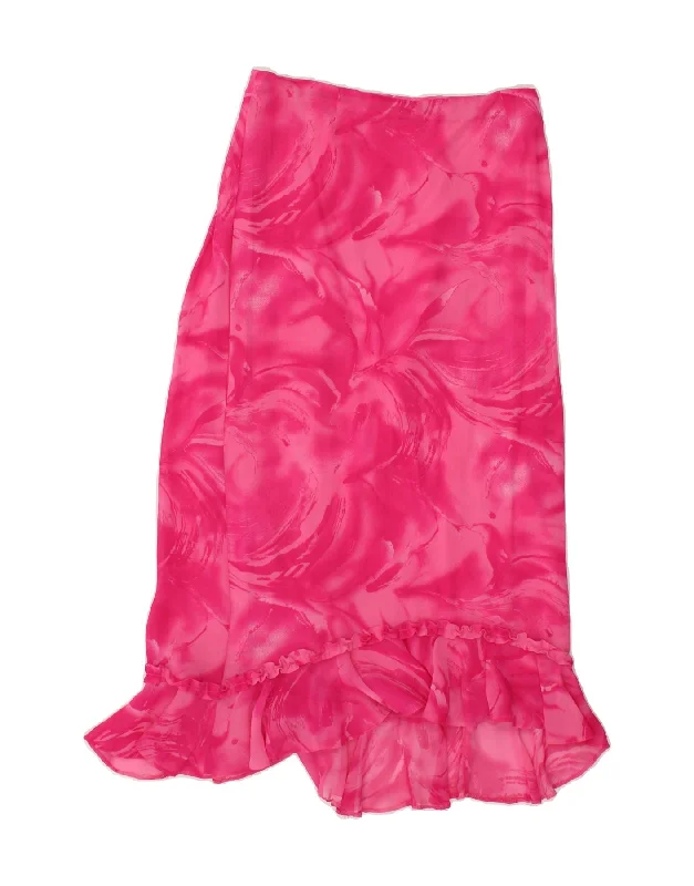 VINTAGE Womens Trumpet Skirt UK 12 Medium W30  Pink Floral Viscose ruffled skirt detail