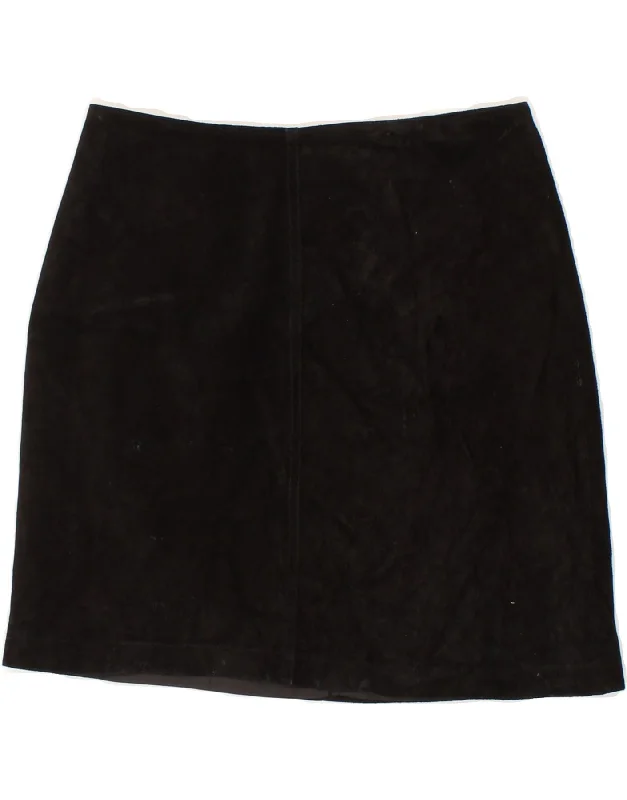 WAREHOUSE Womens Suede A-Line Skirt UK 6 XS W26  Black Leather tiered skirt playful